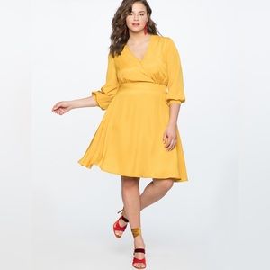 Barely worn Eloquii 3/4 sleeve yellow polka dot A line light spring dress.
